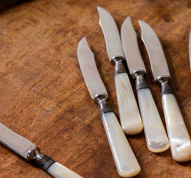 Antique Fruit Knives Set Of 6, Pearl Handles, Sterling Silver Bolsters, Kottle Co. New York