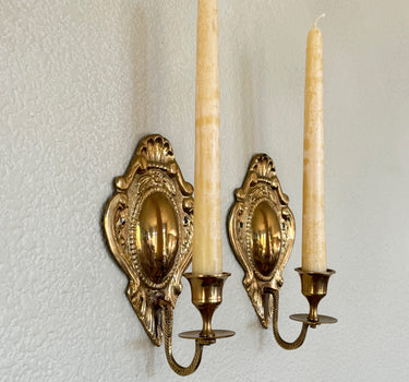 Vintage Brass Wall Accent Sconce Style Candlestick Holders, Pair