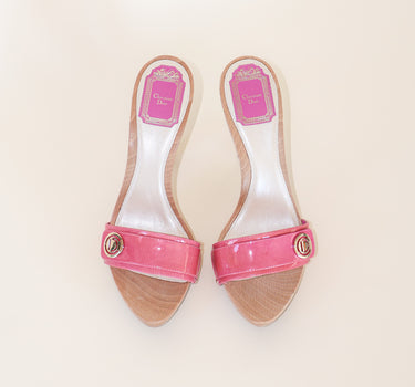Christian Dior Pink Patent Leather Wood Clog Heels, size IT 37.5